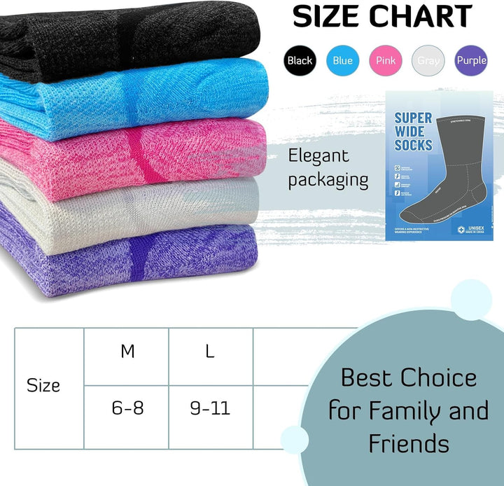 Bamboo Diabetic Socks for Women: Extra Wide Top Ankle Socks for Men - Non Elastic Gentle Loose Seamless for Swollen Feet Size 6-11 5 Pairs