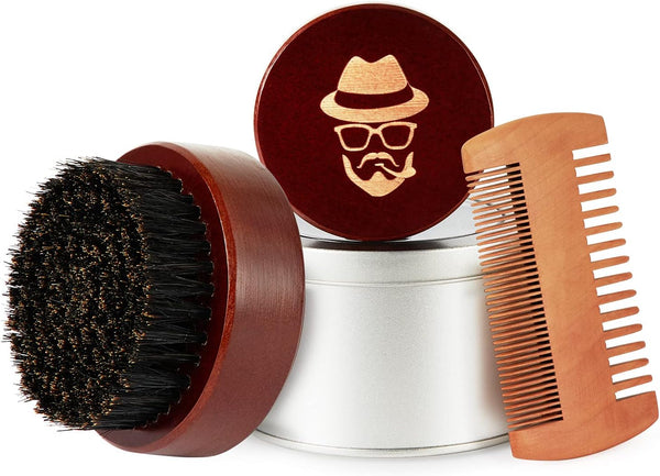 Beard Brush, 100% Boar Bristle Black Walnut Wood Beard Comb Brush for Men to Tame and Soften Your Facial Hair from