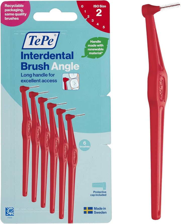 Interdental Brush Angle, Red, 0.5Mm/Iso 2, 6Pcs, Interspace Cleaning, Plaque Remover for Teeth with Narrow Gaps, Ensures Strong Gums and Teeth, Carton Pack