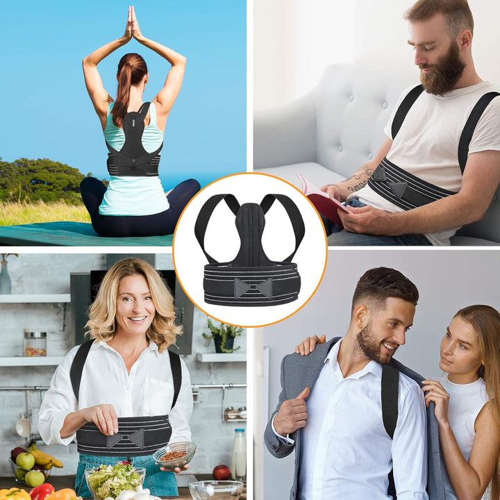 Posture Corrector Men and Women - Back Brace Back Support Belt with Breathable Adjustable Elastic Bands Back Straightener Improve Lumbar Support Belt Lower Back Pain Relief (M, Waist 35'- 47')