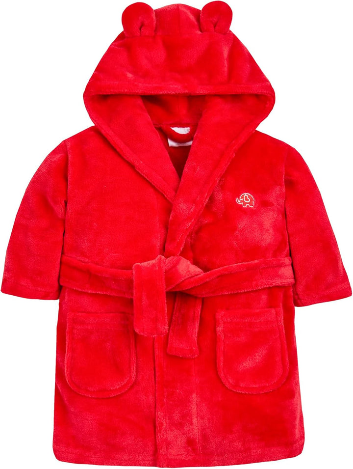 Baby Boys & Girls Unisex Dressing Gown (Ages 6-24 Months) Soft Plush Flannel Fleece Hooded Bath Robe