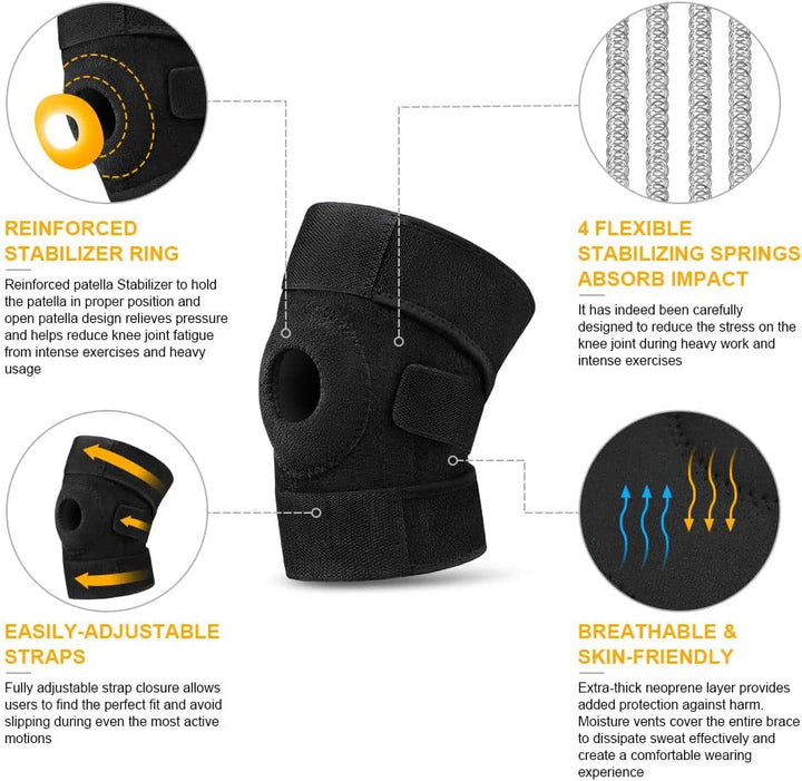 Knee Support Brace for Men and Women, Adjustable Compression Knee Patellar Tendon Support Brace for Arthritis, Joint Pain, Ligament Injury, Meniscus Tear, ACL, MCL, Tendonitis, Running, Sports