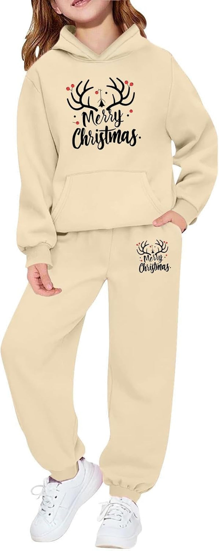 Girls Outfits 2 Piece Long Sleeve Top and Jogger Pants Holiday Party Wear Festive Graphic Print Soft Fleece for Toddler Youth Seasonal Family Matching Christmas Wrapping Bags