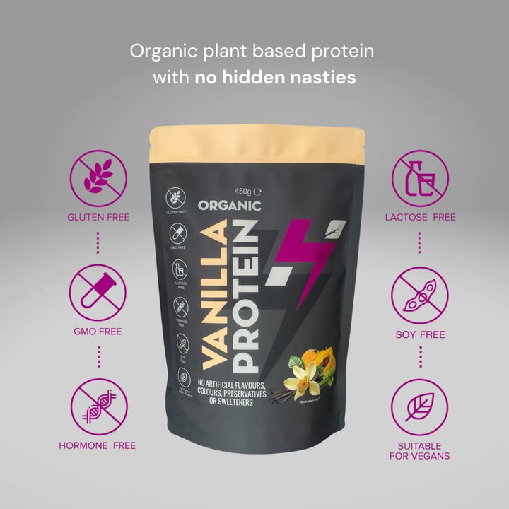 Organic Protein Powder - Vanilla Vegan Protein Powder (450G - 15 Servings) Natural Powdered Ingredients, No Artificial Sweeteners, Dairy, Gluten, Soy Free, Pea Protein