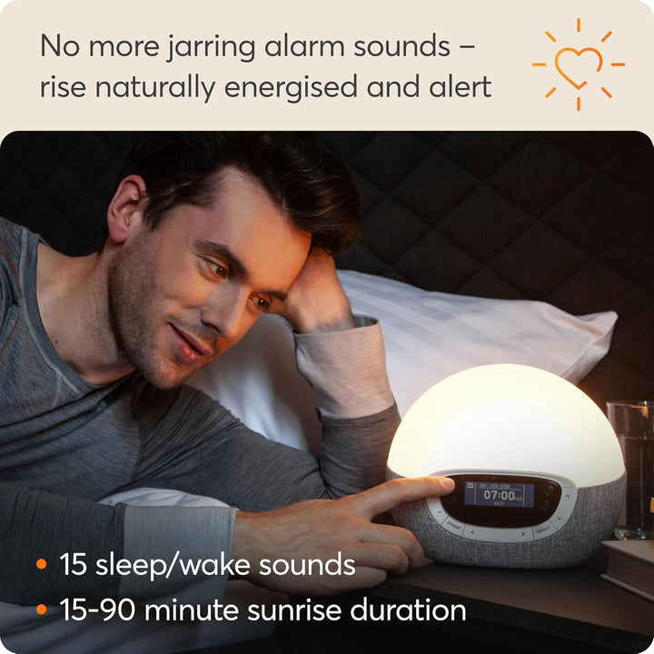 Bodyclock Shine 300 - Wake-Up Light Alarm Clock with Radio, 15 Sounds and Sleep Sunset, White