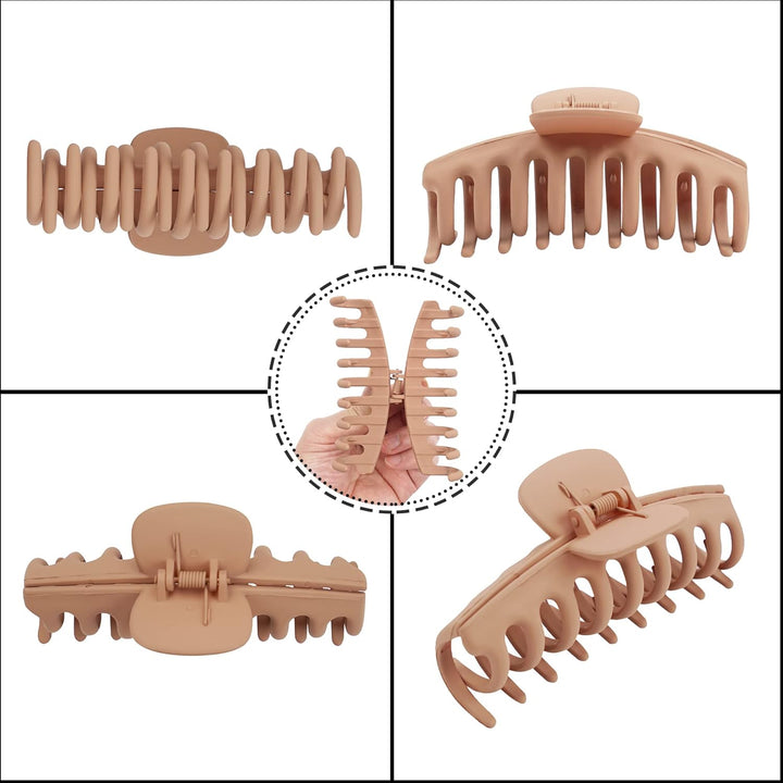 4 Pcs Hair Claw Clips Hair Clips for Women and Girls Thick Hair - Natural Colors Lightweight Non-Slip with Comb Teeth Strong Hold Large Size 4.3 Inch