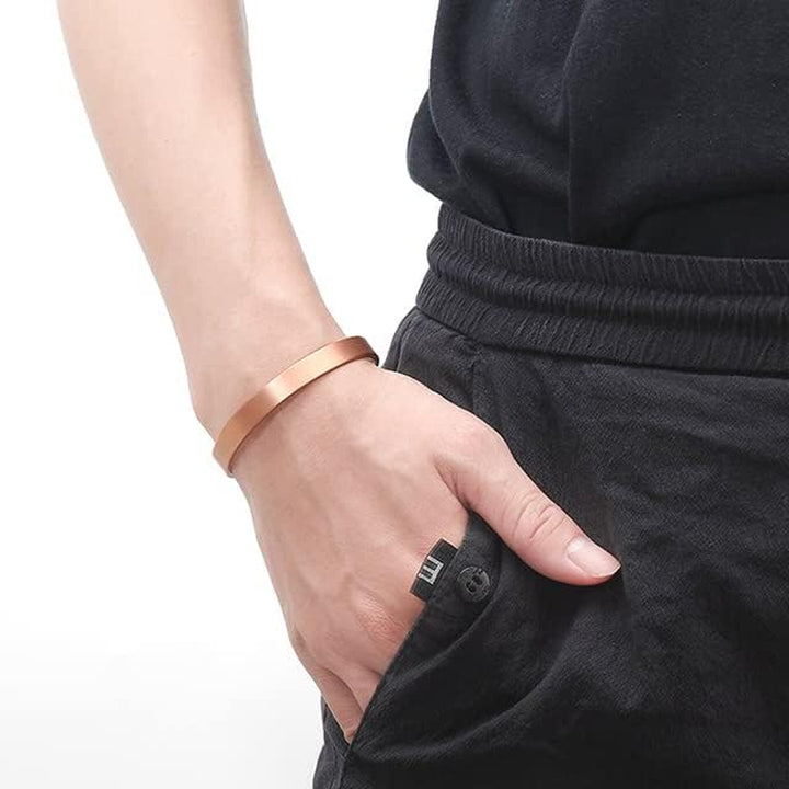 Copper Magnetic Bracelet for Men and Women 99.9% Pure Copper Bangle 6.8" Adjustable with 8 Magnets (Plain Design)