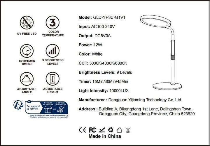 SAD Lamp, SAD Light Therapy Lamp, Uv-Free 10000 Lux Sun Lamp Therapy with 3 Light Colors & 9 Adjustable Brightness & 3 Timer for Lift Mood