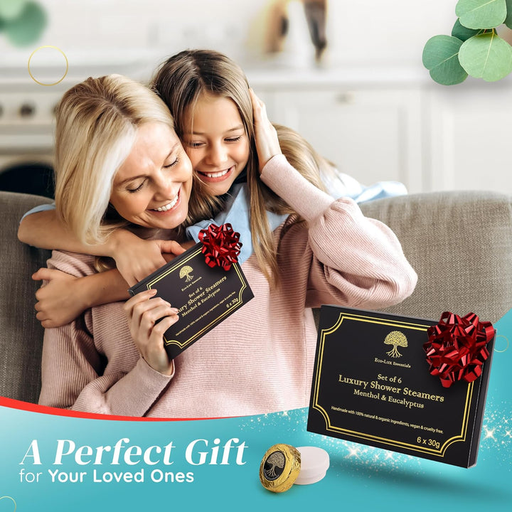 Luxury Shower Steamers for Men & Women – 6 Pack Menthol & Eucalyptus Aromatherapy Shower Bombs – Natural, Vegan Shower Melts for Stress Relief & Congestion – Spa Gift Set for Her, Him, Mom