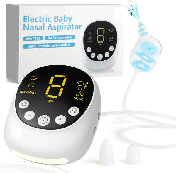 Nasal Aspirator Baby, Hospital-Grade Baby Nose Sucker with 9 Suction Levels, Baby Nose Suckers & Electric Snot Sucker with Night Light & Music(White