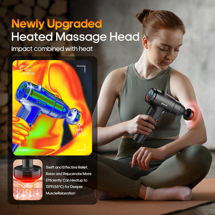 Massage Gun with Heat, Massager Deep Tissue Heat Muscle Massager Gun, Powerful Massage Gun for Home Office Workout Muscle Pain Relief with Suitcase Birthday Gift Ideas for Mom Dad Men Women