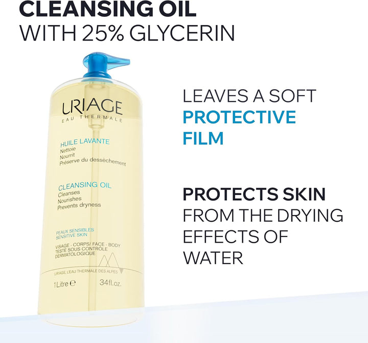 Cleansing Oil 1L - Body & Face - Sensitive Skin - Cleanses, Nourishes, Prevents Dryness - with Gentle Superfatting Agents Leaving a Soft, Protective Film on the Skin