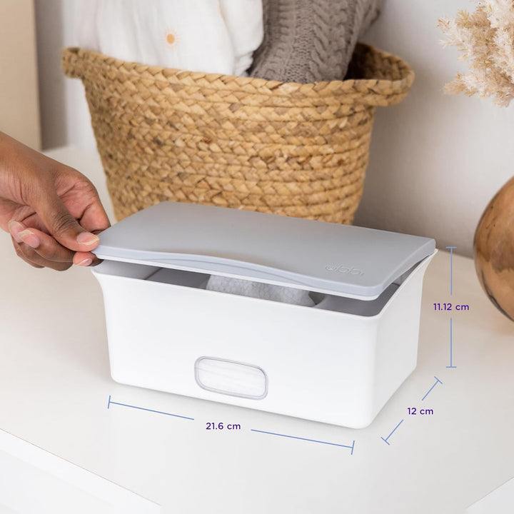 Baby Nappy Wipes Dispenser | Baby Nappy Wipes Case, Baby Wipes Holder with Weighted Plate, Keeps Wipes Fresh and Non-Slip Rubber Feet, Grey