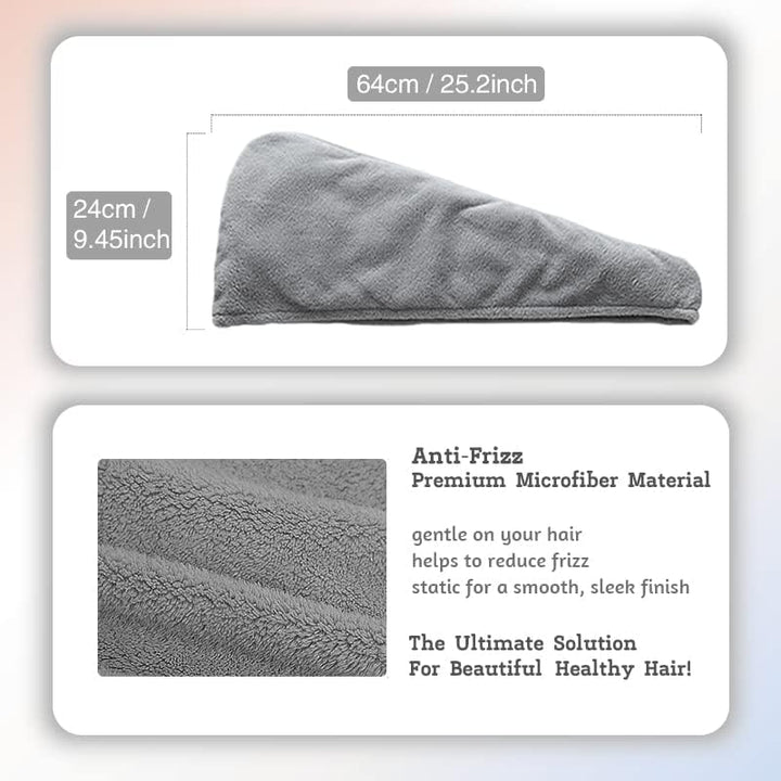 Microfiber Hair Towel Wrap | Super Absorbent Hair Turbans for Quick Dry, Grey