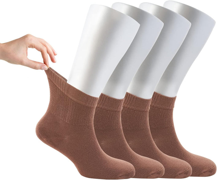 ® Women Loose Diabetic Socks | 4-Pack Neuropathy Ankle Socks for Ladies | Super Soft Eco-Friendly Bamboo Material | Durable with Seamless Toe | Multicolour Patterns | 4 Seasons