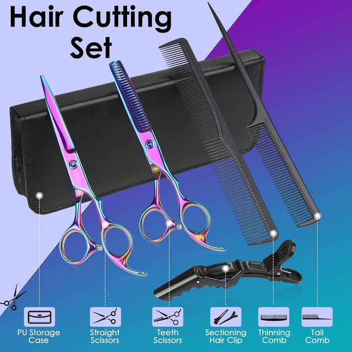 Hairdressing Scissors Thinning Scissors Set - 6.0 Inch + Presentation Case/Box + Black Comb + Thinning Hair Comb + Black Hair Clip