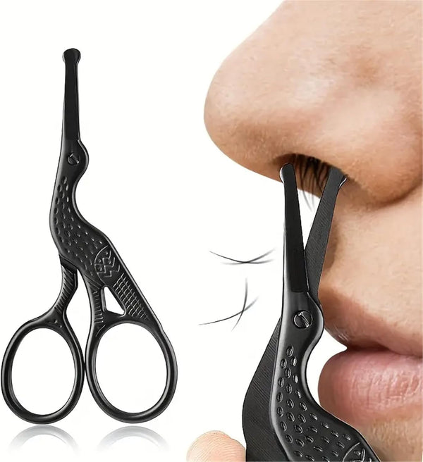 Round Head Stainless Steel Nose Hair Scissors, Stork Type Beauty for Eyebrows, Beard, Ear Hair, Men and Women Professional Facial Scissors
