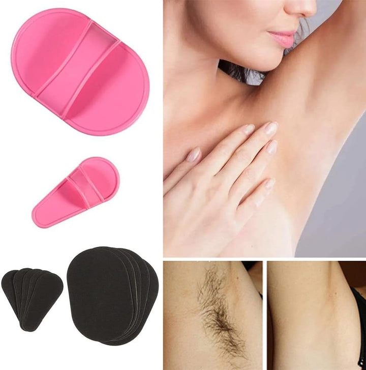 Exfoliating Hair Removal Pads Set, Smooth Legs Skin Pad and Exfoliation Fine Sandpaper, Arm Leg Face Upper Lip Hair Removal Remover Set, Exfoliator Away Pads, for Women (Pink Random)