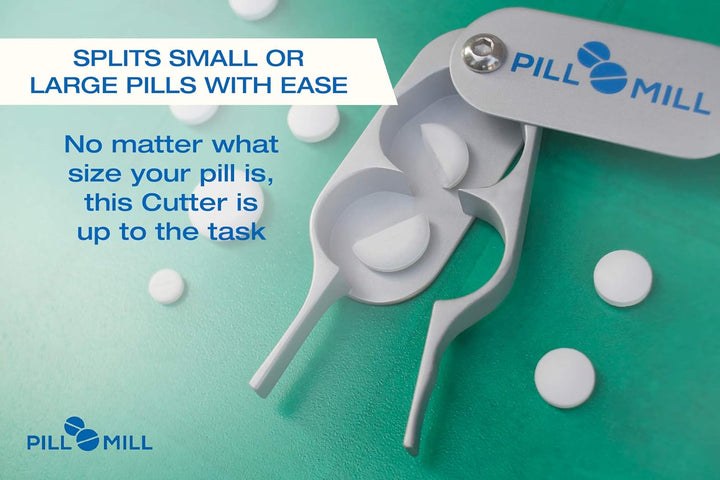 Pill Cutter Splitter by  - Metal Blades That Will Never Dull - Grip Handle Helps to Cut Small or Large Pills with Ease - Light and Durable Tablet Divider - Perfect Medicine Slicer for Travel