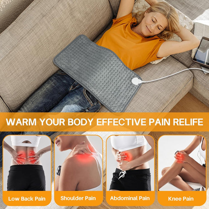 Heating Pad, Electric Heat Pad with Automatic Switch-Off and 10 Temperature Levels Heating Pad for Back Neck Shoulder Belly Heating Technology - Machine Washable-Gray(30X60Cm