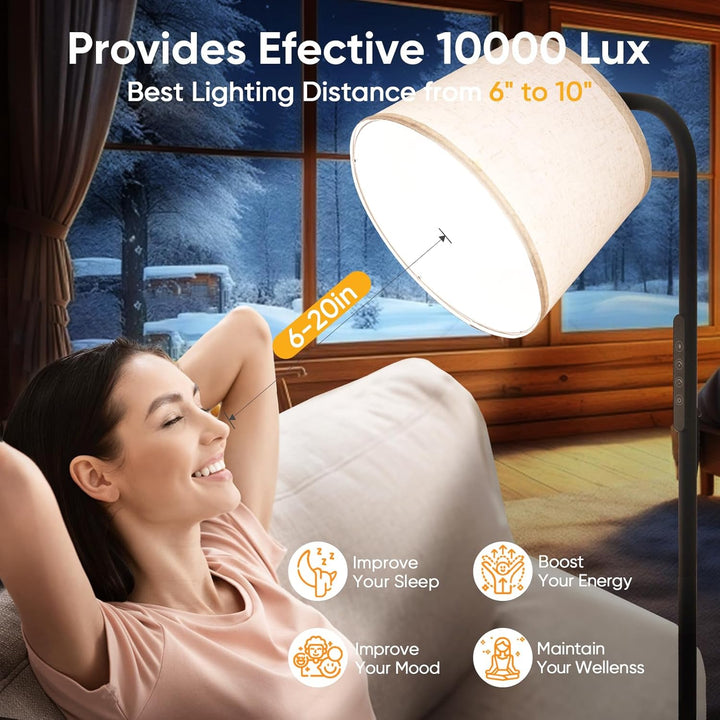 SAD Lamp, 10000 Lux SAD Light Therapy Lamp with Remote & Touch Control, Adjustable Color/Brightness/Timer, Light Therapy Floor Lamp with Linen Shade for Bedroom, Office, Living Room