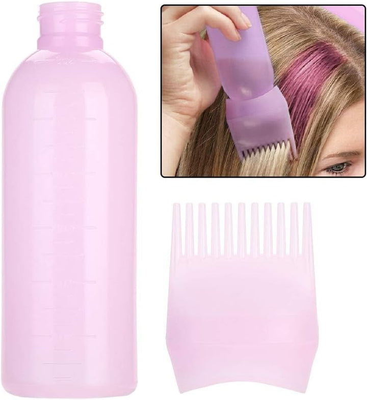 Root Comb Applicator Bottle 6 Ounce, Oil Applicator for Hair Dye, Bottle Applicator Brush with Graduated Scale (Pink)