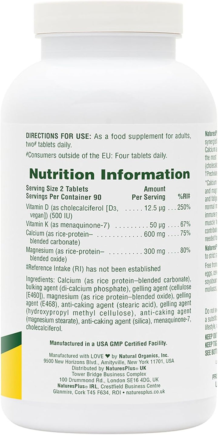Cal/Mag/Vit D3 with K2 - Bone Health Supplement with Calcium, Magnesium, Vitamin D3, K2 - Vegetarian, Gluten Free - 180 Tablets
