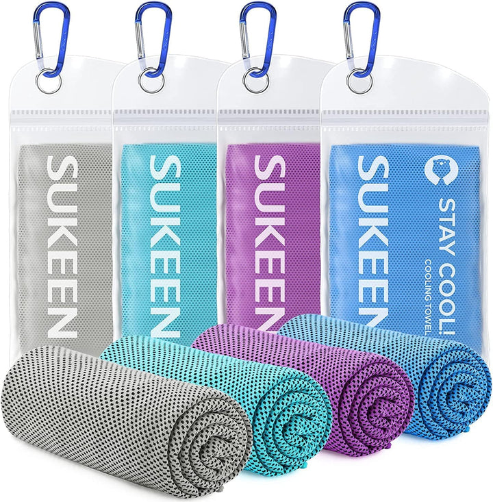 Cooling Towel 4 Pack - Stay Cool Ice Towels for Neck, Gym Use - Men and Women (2 Grey, 2 Black)