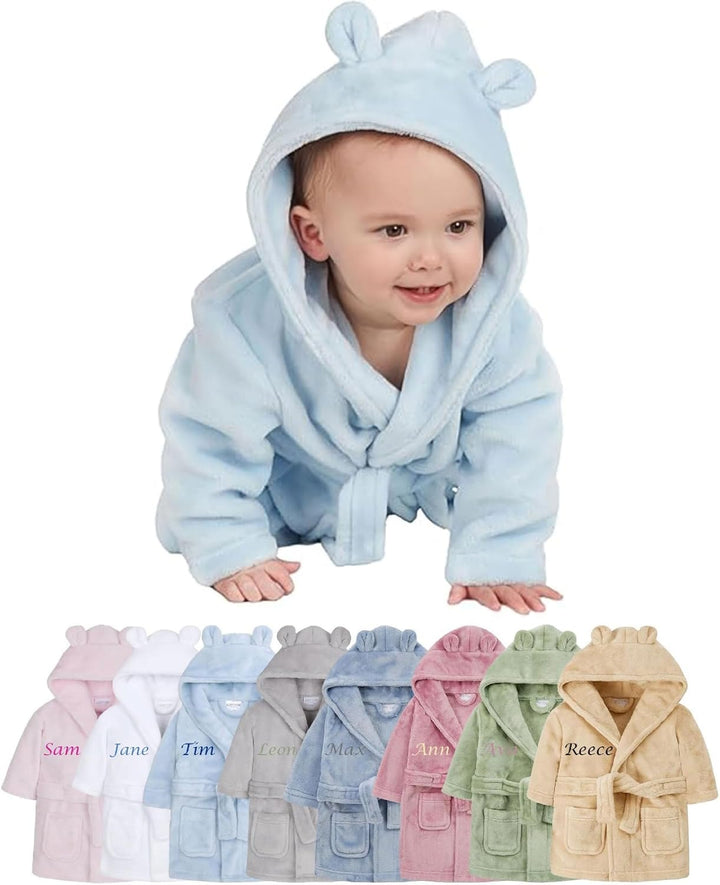 Personalised Baby Dressing Gown Baby Dressing Gown Robe with Teddy Ears Bath Robe Towel Personalised Gifts Girl Boy Clothing