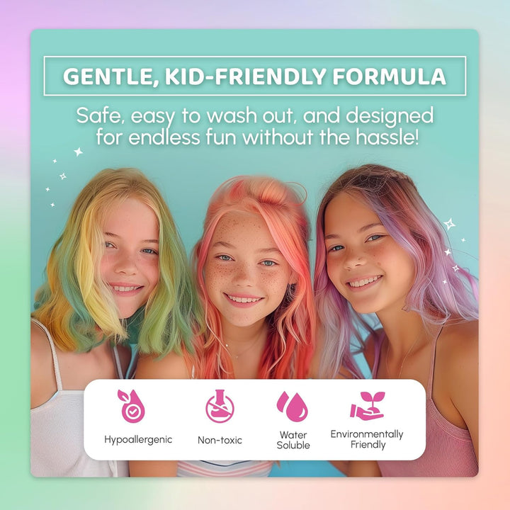 Hair Chalk for Girls Pens – 10 Vibrant Temporary Hair Colour Chalks for Kids - Ideal Christmas, Birthday Gifts for Girls & Teens - Kid Safe, Washable Hair Dye for Ages 6 7 8 9 10 11 12