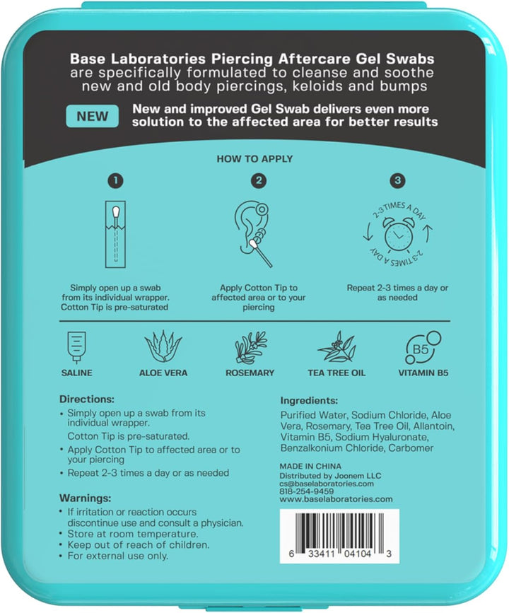 " Base Labs Piercing Aftercare Swabs for Piercing Bump Treatment Earring Cleaner for Pierced Ears, Nose Piercing Aftercare Keloid Bump Removal 36 Saline Cleaning Solution Buds"