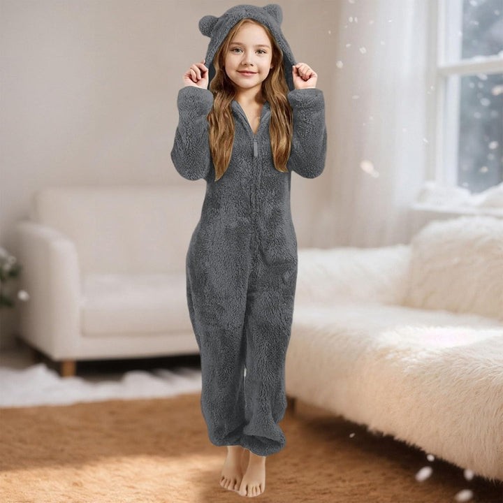 Girls Fleece Hooded Romper Jumpsuit with Ears Soft Warm Winter Pajamas Play Costume for Toddler Kids