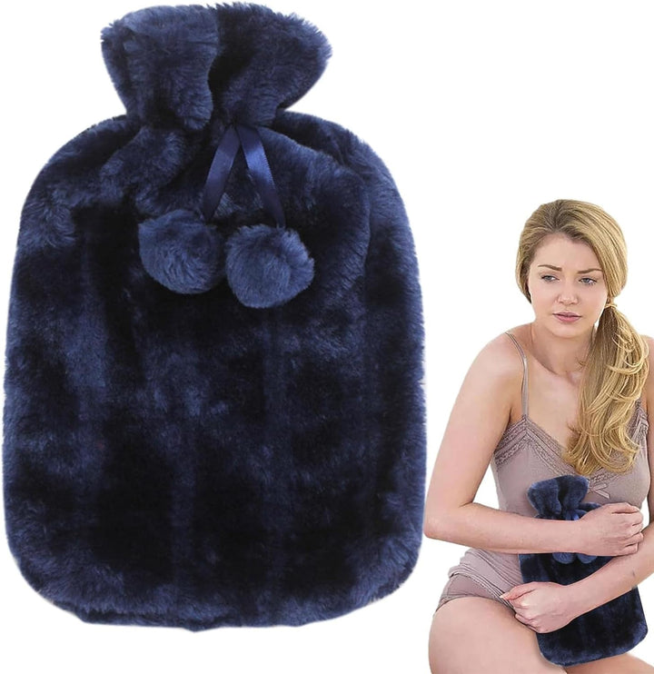 2L Hot Water Bottle with Luxury Cosy Fur Provides Warmth and Pain Relief, Standard for Hand Feet Warmer, Neck Shoulder Relief (Hot Rose Red Cover), 1.0 Count