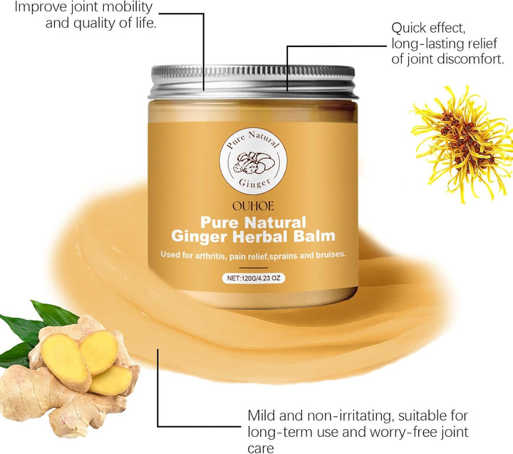 Pure Natural Ginger Herbal Balm, Organic Pure Natural Ginger Herbal Salve 4Oz, Organic Herbal Salve, Care Cream, Effective in Relieve Pain, Suitable for Adults and the Elderly (120Ml)