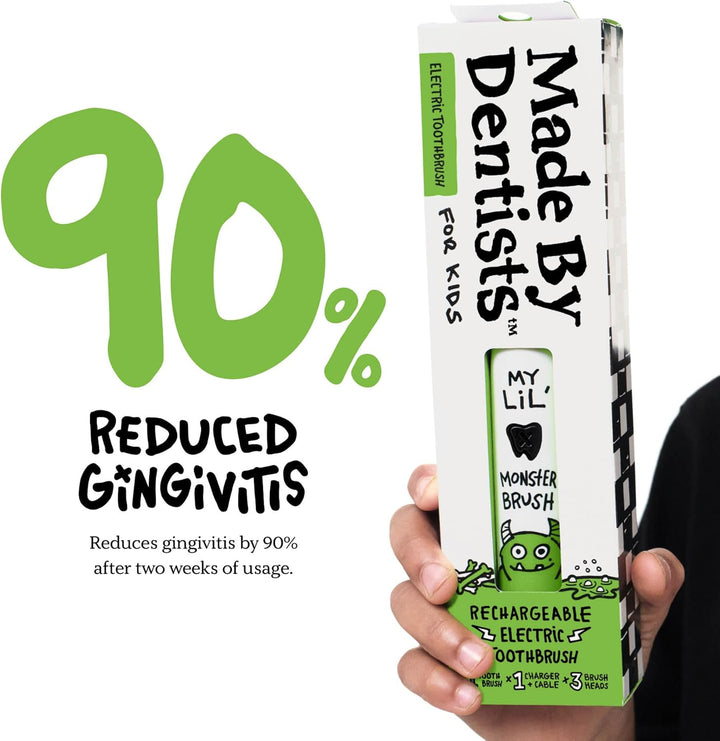 Kids Electric Toothbrush - Rechargeable Vibrating Toothbrush with Timer, Includes 6 Replacement Heads, Halloween Gifts for Kids, Girls and Boys, Kid & Toddlers Age 2+, Monster