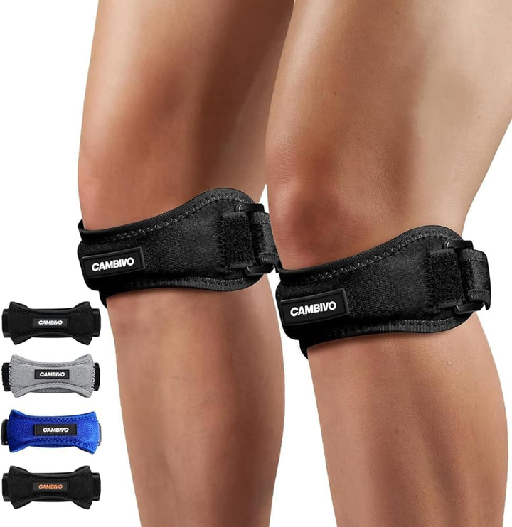 2 Pack Patella Tendon Knee Strap, Knee Support Brace for Women Men, Adjustable Band for Hiking, Soccer, Basketball, Baseball, Running, Tennis, Volleyball, Squats