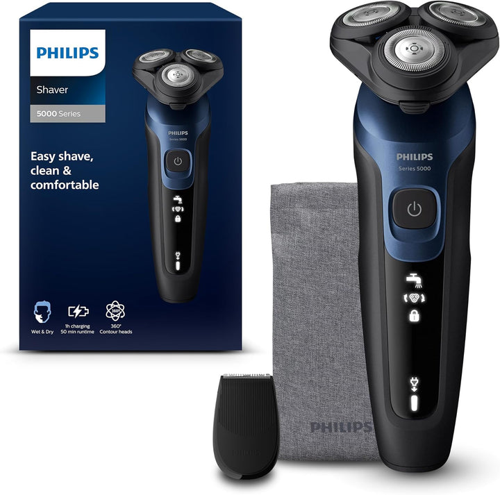 Shaver Series 5000 - Wet & Dry Electric Men'S Shaver in Metallic Blue with Precision Trimmer and Soft Pouch Travel Case (Model S5465/18)