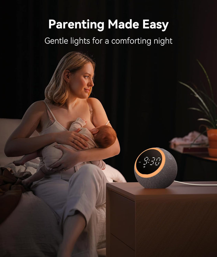 White Noise Machine - Sound Machine for Adults & Light Sleepers, Alarm Clock & Night Light, 25 Soothing Sounds, 7 Wake-Up Tones, Dimmable Display, White Pink Brown Noise for Sleep Relaxation