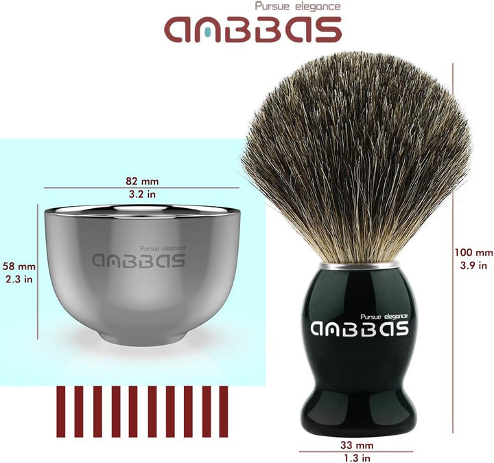 Pure Badger Shaving Brush with Wood Handle,Stainless Steel Shaving Stand and Shaving Soap Bowl Perfect for Men Wet Shave