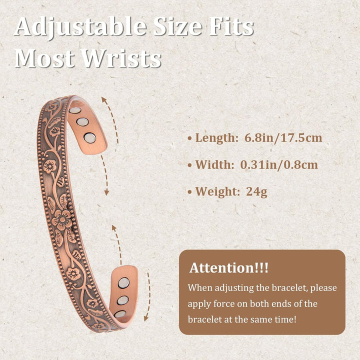 Copper Magnetic Bracelet for Women, 99.99% Pure Copper Cuff Bangle with 3500 Gauss Magnets, Adjustable Brazaletes with Jewelry Box
