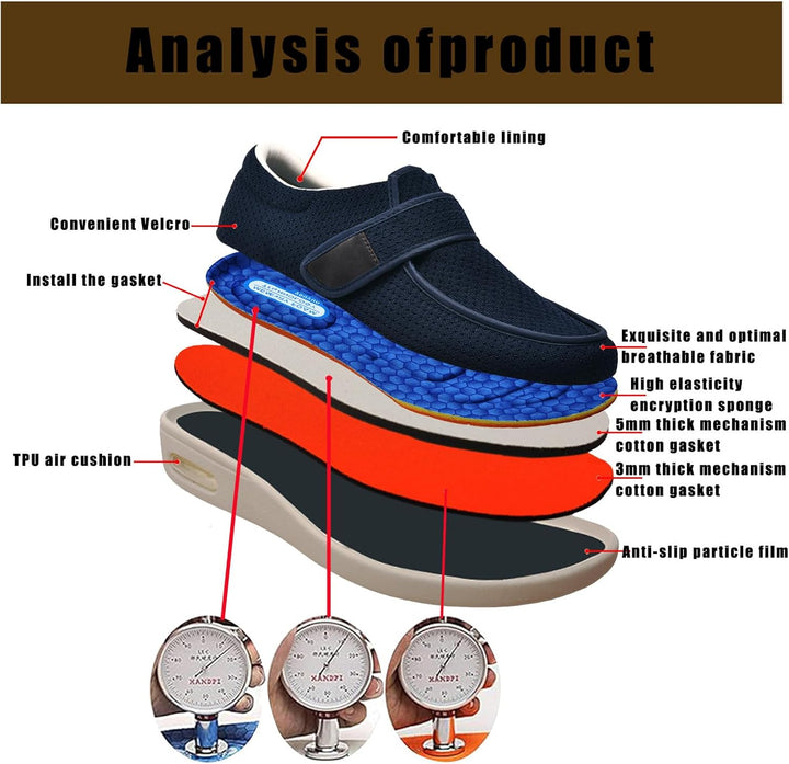 Extra Wide Fit Diabetic Shoes,Close Wide-Fitting Touch Bar-Strap Slippers Adjustable Hook and Loop Comfy Swollen Feet Shoe,