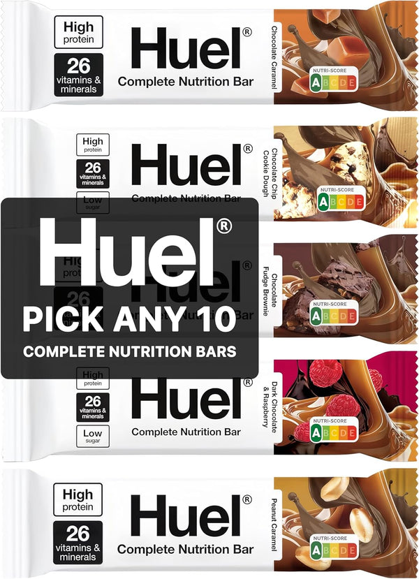 Complete Nutrition Bars - 55G Bars - Pick Any 10-5 Flavours to Choose from - Choc Chip Cookie Dough, Dark Chocolate & Raspberry, Chocolate Fudge Brownie, Peanut Caramel and Chocolate Caramel