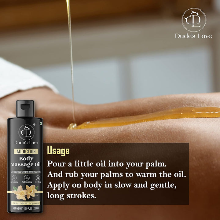 Organic - Vanilla Edible Full Body Massage Oil - No Stain & Non-Sticky | with Fractionated Coconut Oil, Vanilla & Jasmin Oil | for Massage Therapy - 4.05 Fl Oz