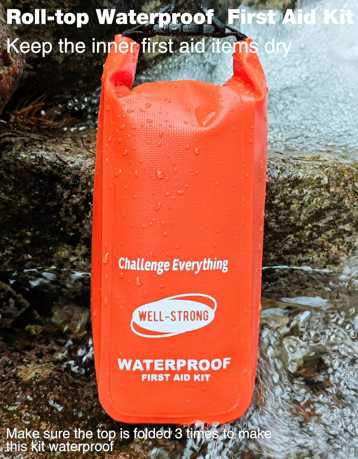 Waterproof First Aid Kit Roll Top Boat Emergency Kit with Waterproof Contents for Fishing Kayaking Boating Swimming Camping Rafting Beach Orange