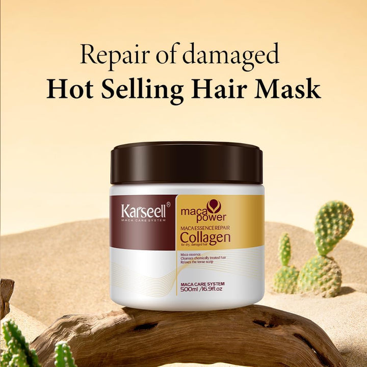 Collagen Hair Mask Maca Power, Deep Repair Hair Treatment Mask for Dry Damaged Hair All Hair Types, 500Ml