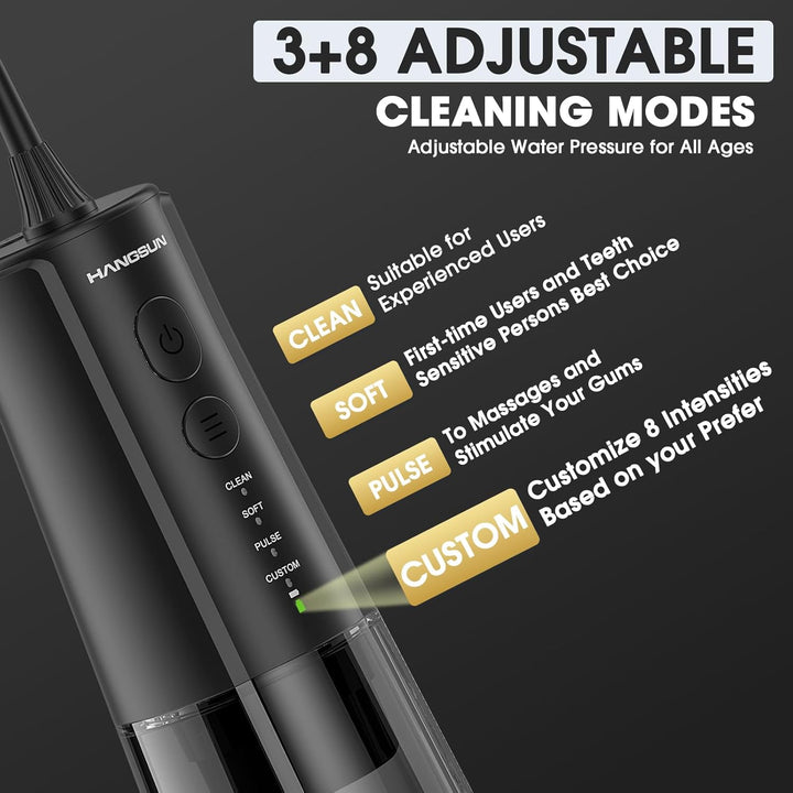 Water Flosser for Teeth Cordless Oral Irrigator - 4 Modes 300ML Rechargeable IPX7 Waterproof for Braces, Sensitive Gums, Home & Travel Use (Black)