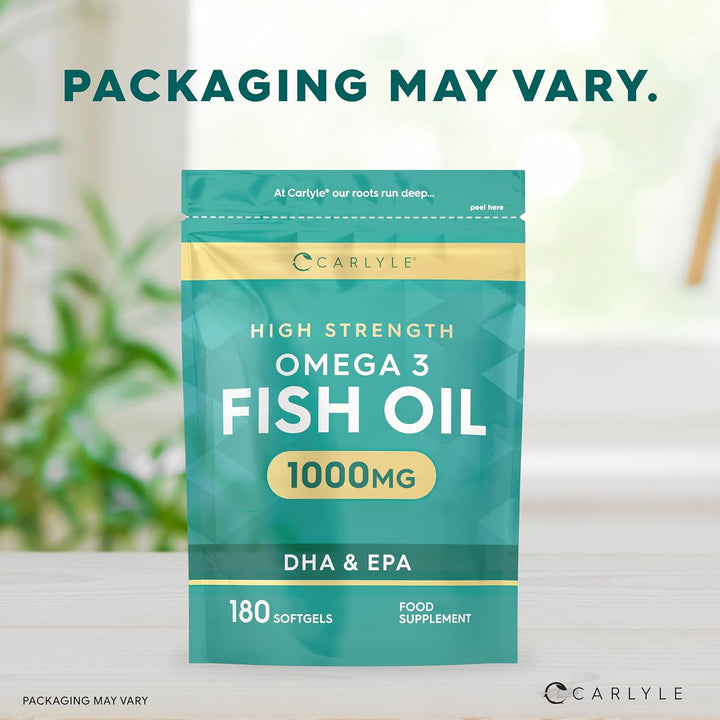 Omega 3 Fish Oil Capsules High Strength | Fatty Acids Supplement | 1000Mg with 180Mg of EPA and 120Mg of DHA | 180 Softgels | by