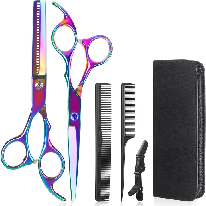 Hairdressing Scissors Thinning Scissors Set - 6.0 Inch + Presentation Case/Box + Black Comb + Thinning Hair Comb + Black Hair Clip