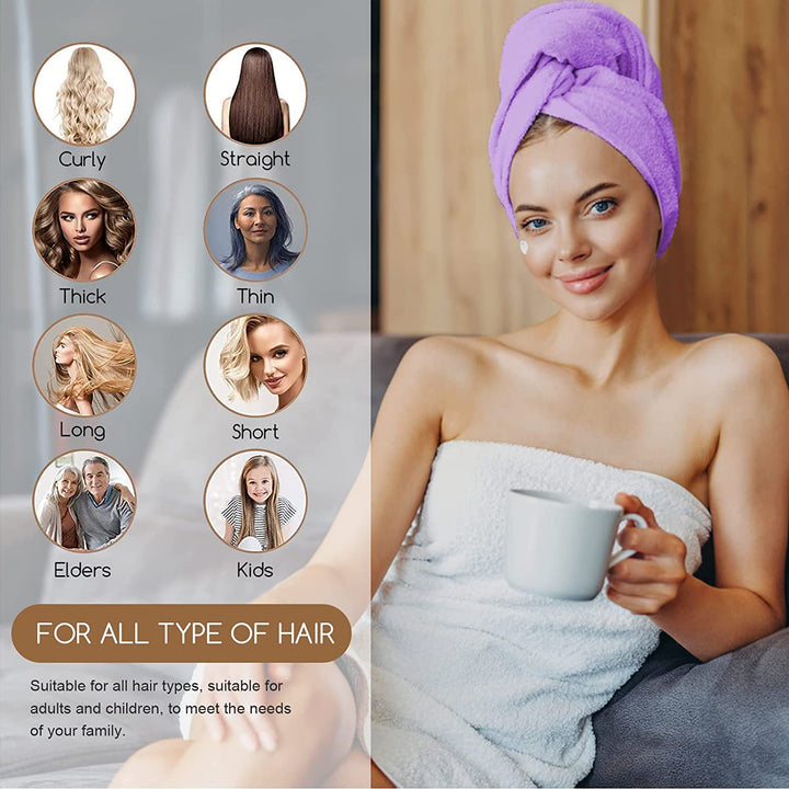 3 Pack Hair Towel Wrap, Microfibre Wrap Hair Towel with Button Super Quick Absorbent Anti-Frizz Fast Dry Hair Caps Twist Turban for Girls and Women and Best for Long, Wet, Thick Hair