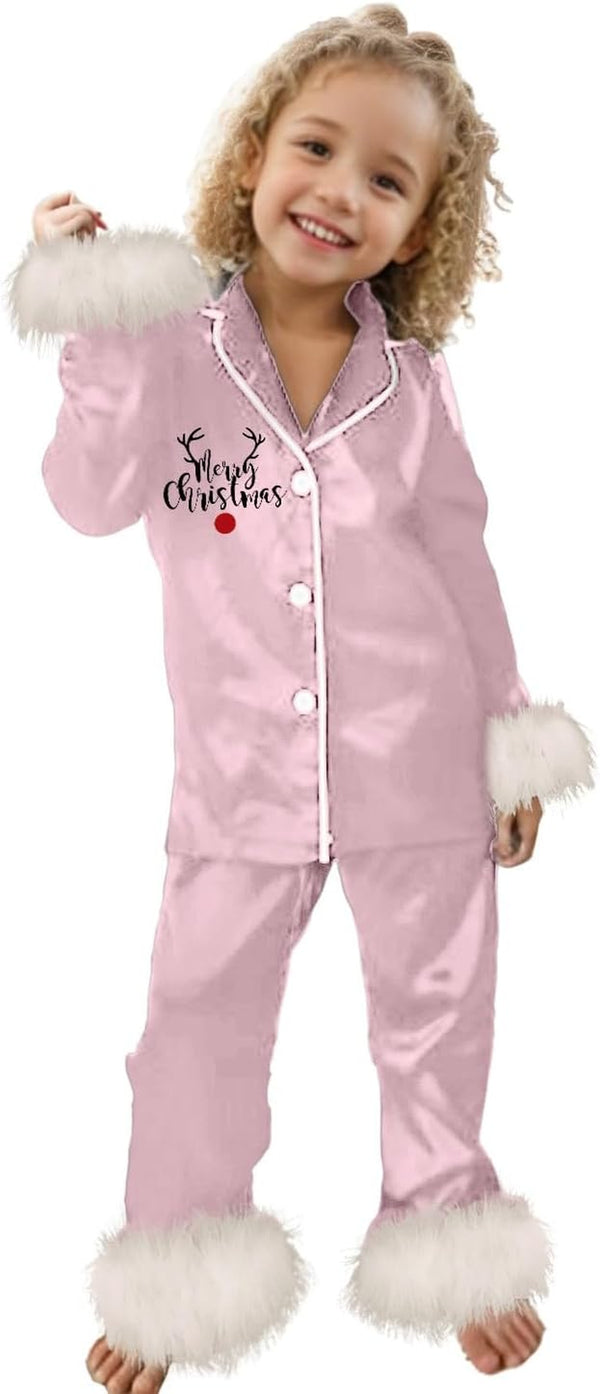 Children Cute Print Casual Comfort Pajamas Set Long Sleeve Shirt Trousers Two Sets Artificial Christmas Tree